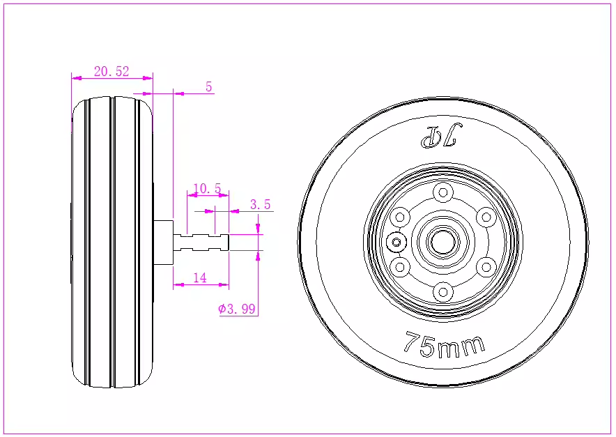 JP Hobby Electric Brake Wheel 75mm wide 20mm (4mm / 5mm axle)