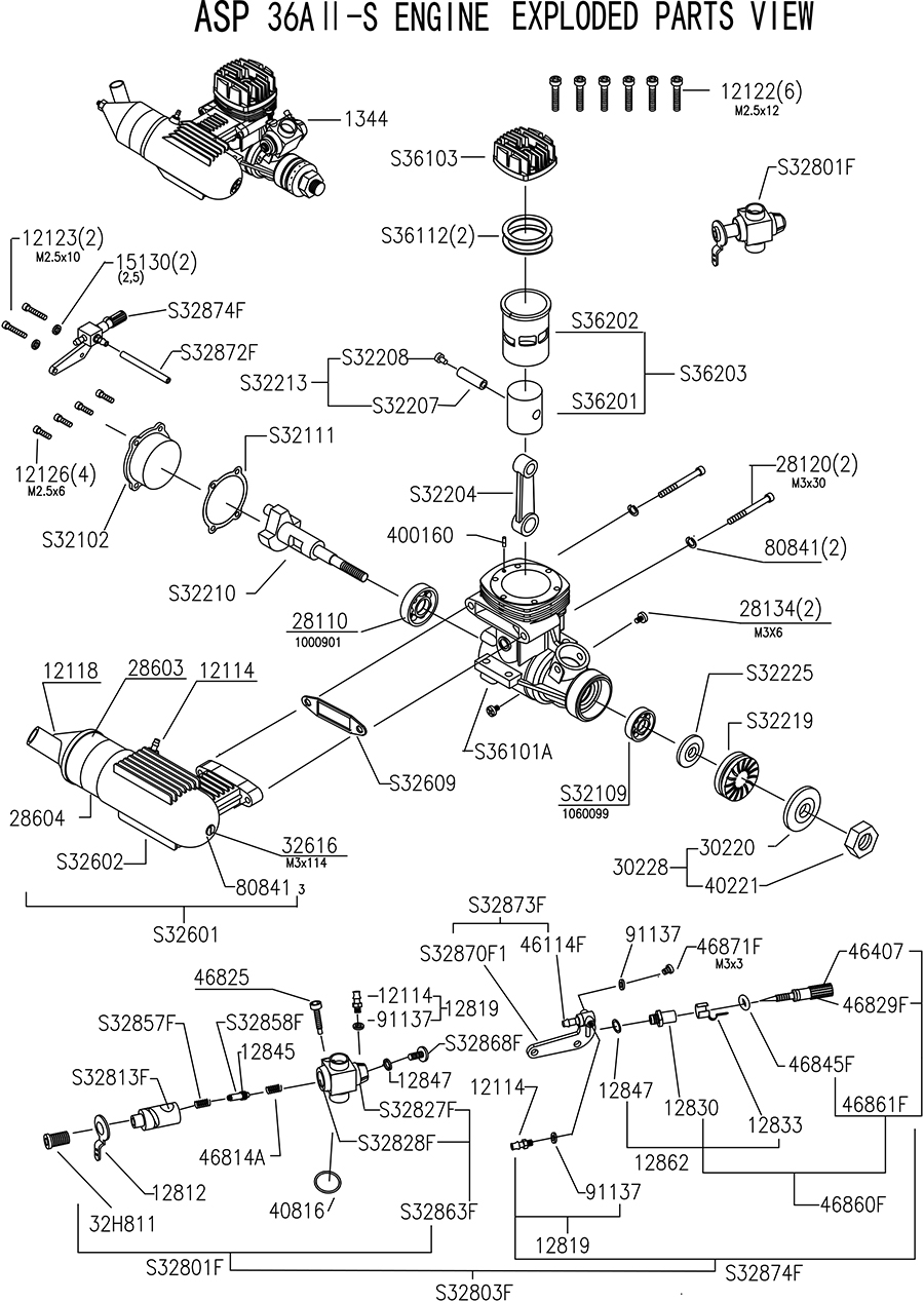 ASP S36A 36AII Two Stroke Glow / Nitro Engine for RC Airplane