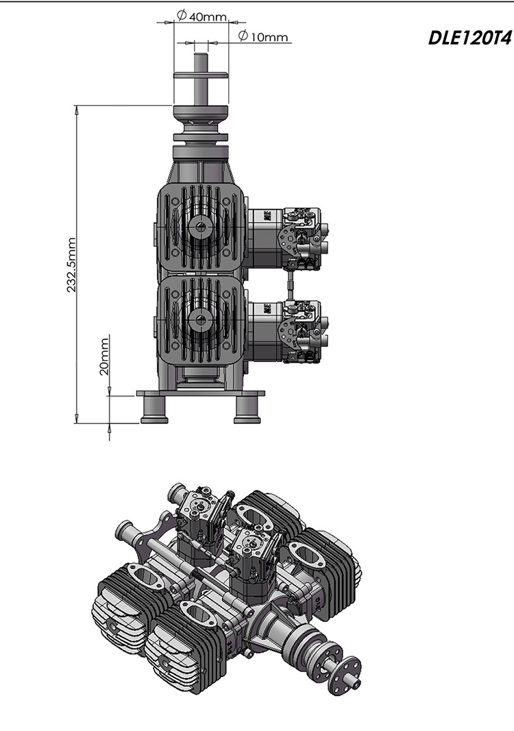 DLE120 120cc T4 Four Cylinder Gasoline Engine / Petrol Engines