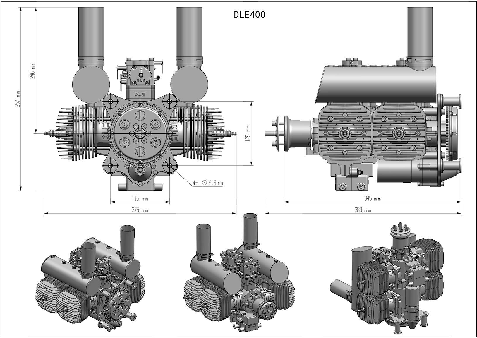 DLE400 400cc Engine With Starter 400W Power Generation DC14V Output Air-cooled High Power