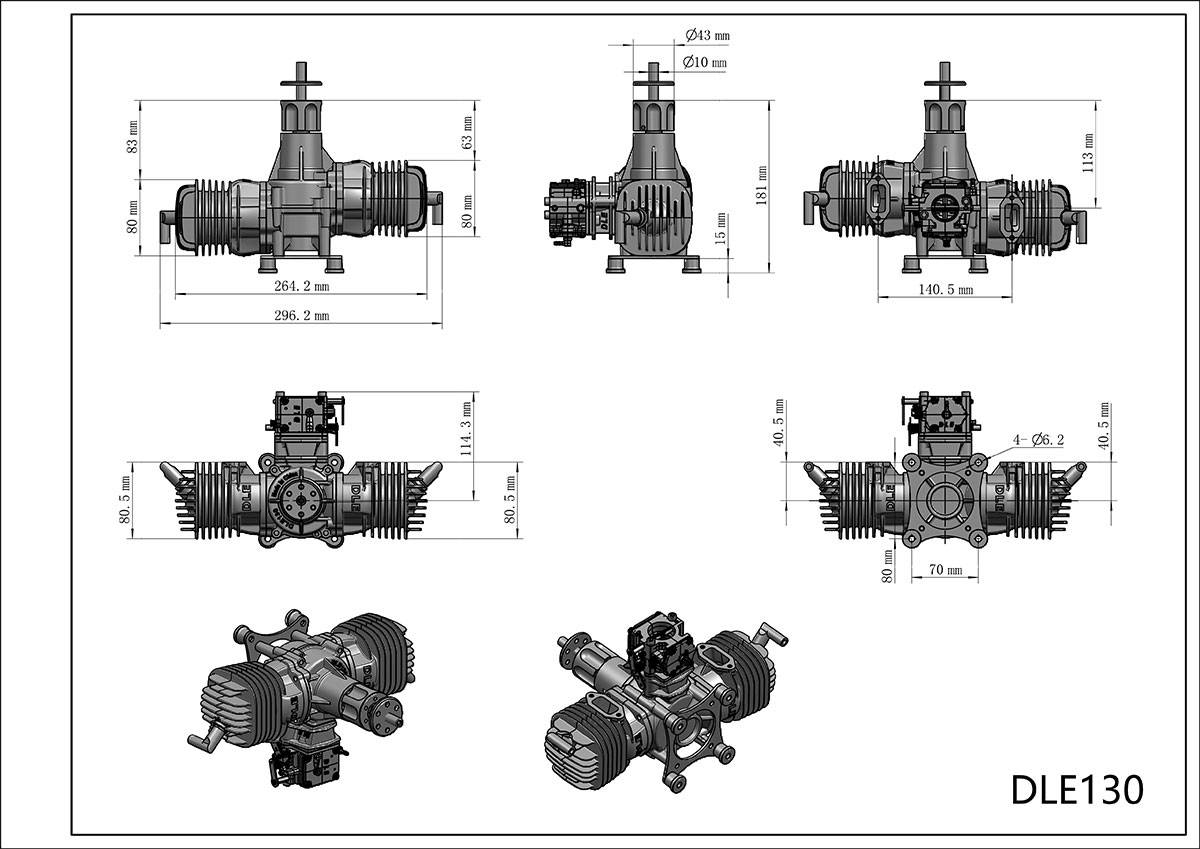 DLE130 130cc Twin Cylinder Gasoline Engines / Petrol Engines