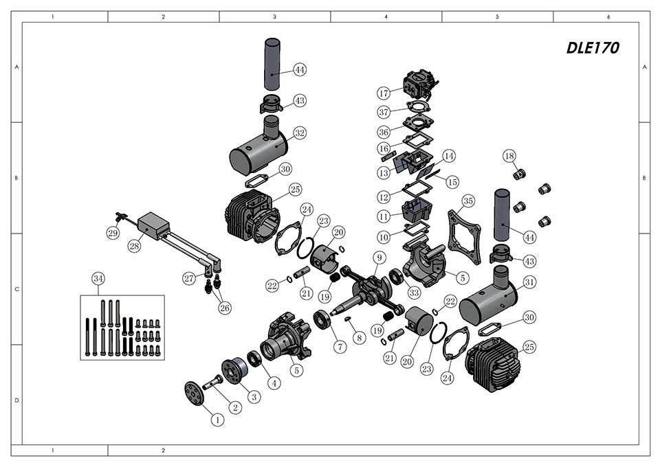 DLE170 170cc Twin Cylinder Gasoline Engine / Petrol Engines