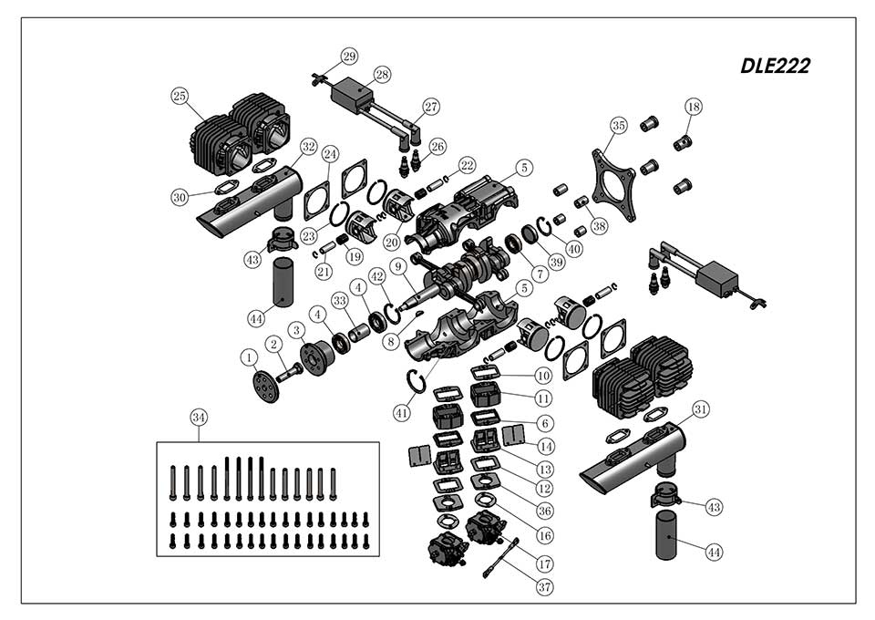 DLE222 DLE222 222cc Four Cylinder Gasoline Engine / Petrol Engines by ...