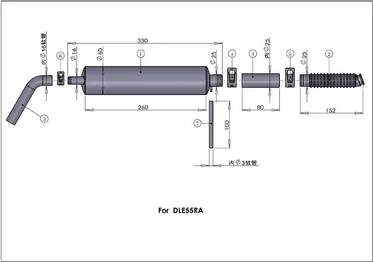 DLE55RA 55cc Muffler Exhaust Pipe Set For DLE55RA Gasoline Engine