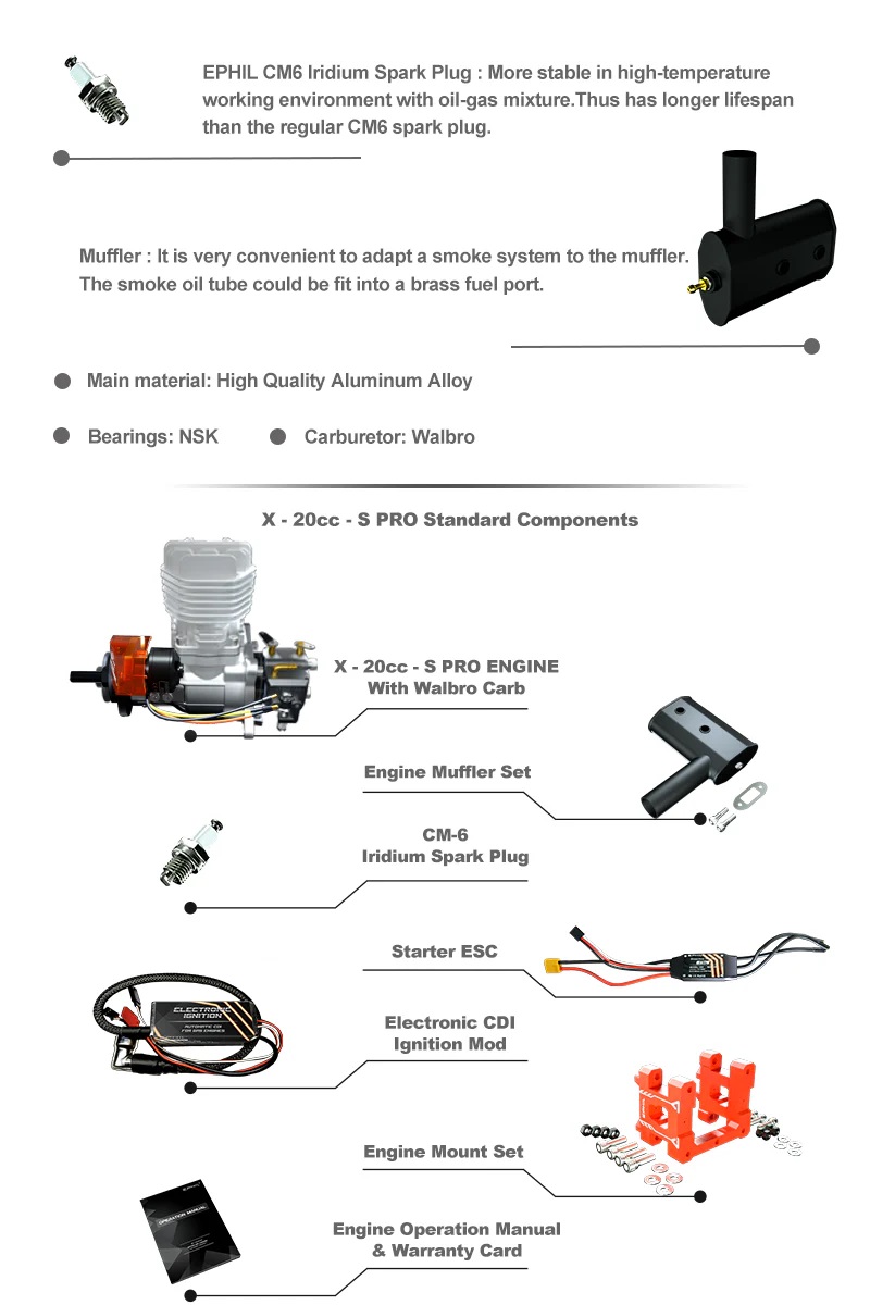 EPHIL X-Series 20cc-S Pro Gasoline Engine With E-Starter