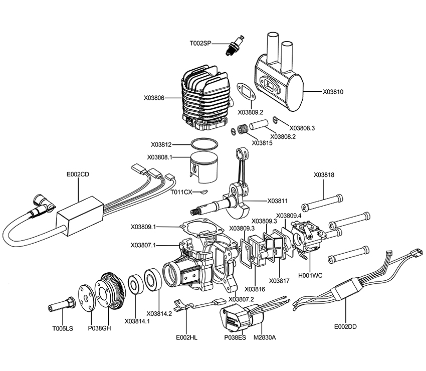 EPHIL X-38cc-R Pro Gasoline Engine With E-Starter