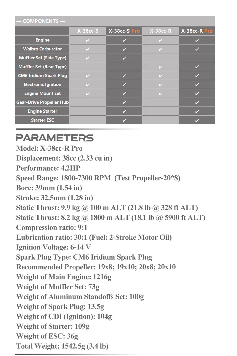 EPHIL X-38cc-R Pro Gasoline Engine With E-Starter