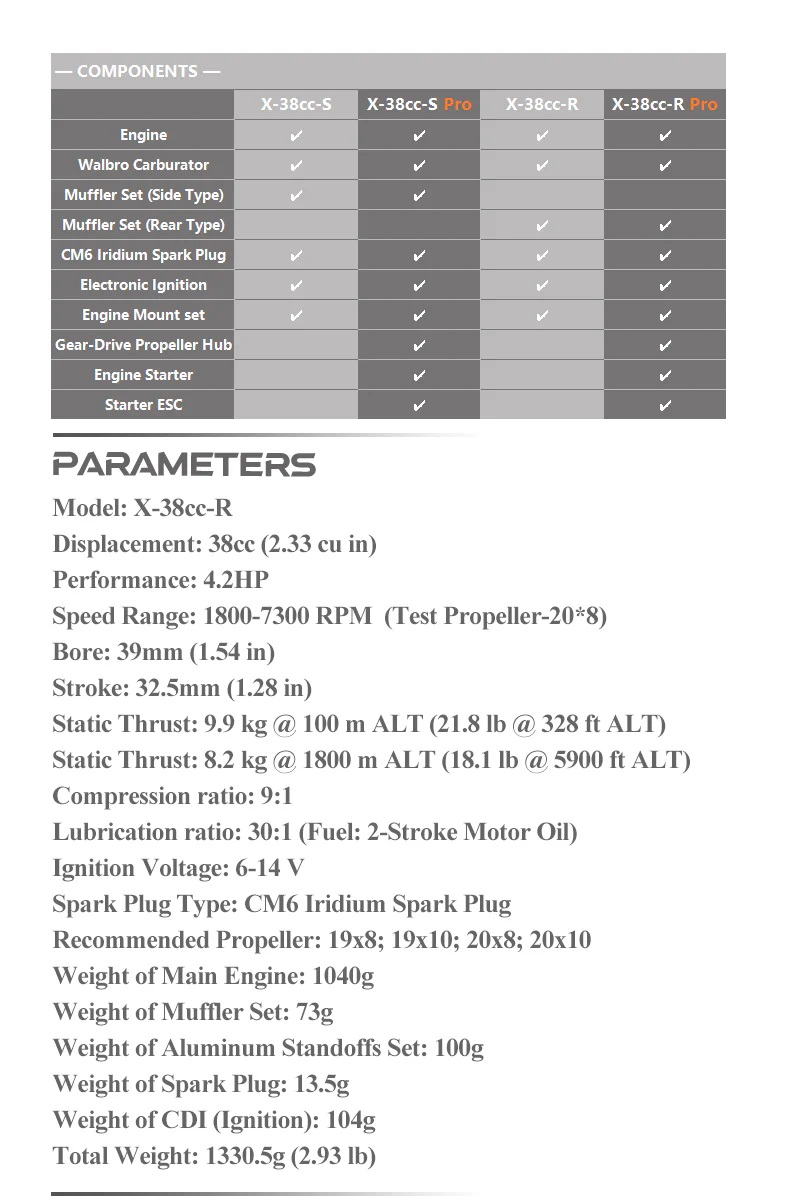 EPHIL X-Series 38cc-R Gasoline Engine