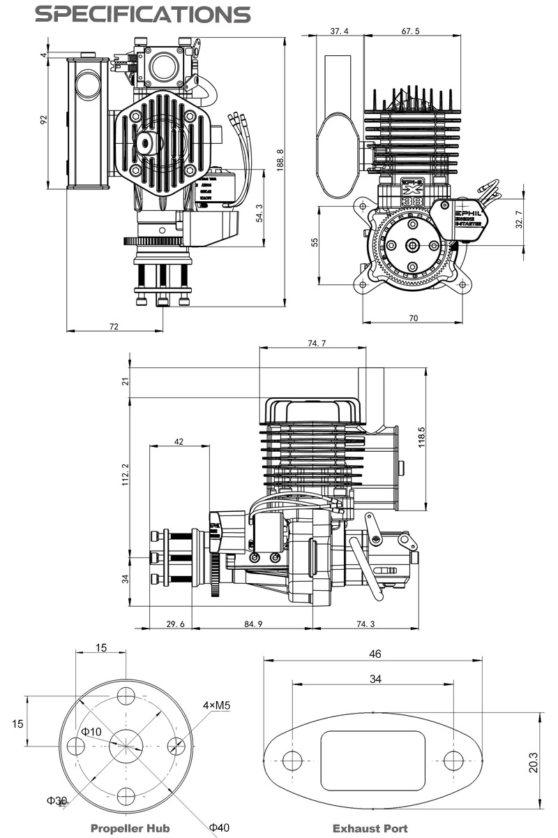 EPHIL X-Series 38cc-S Pro Gasoline Engine With E-Starter 