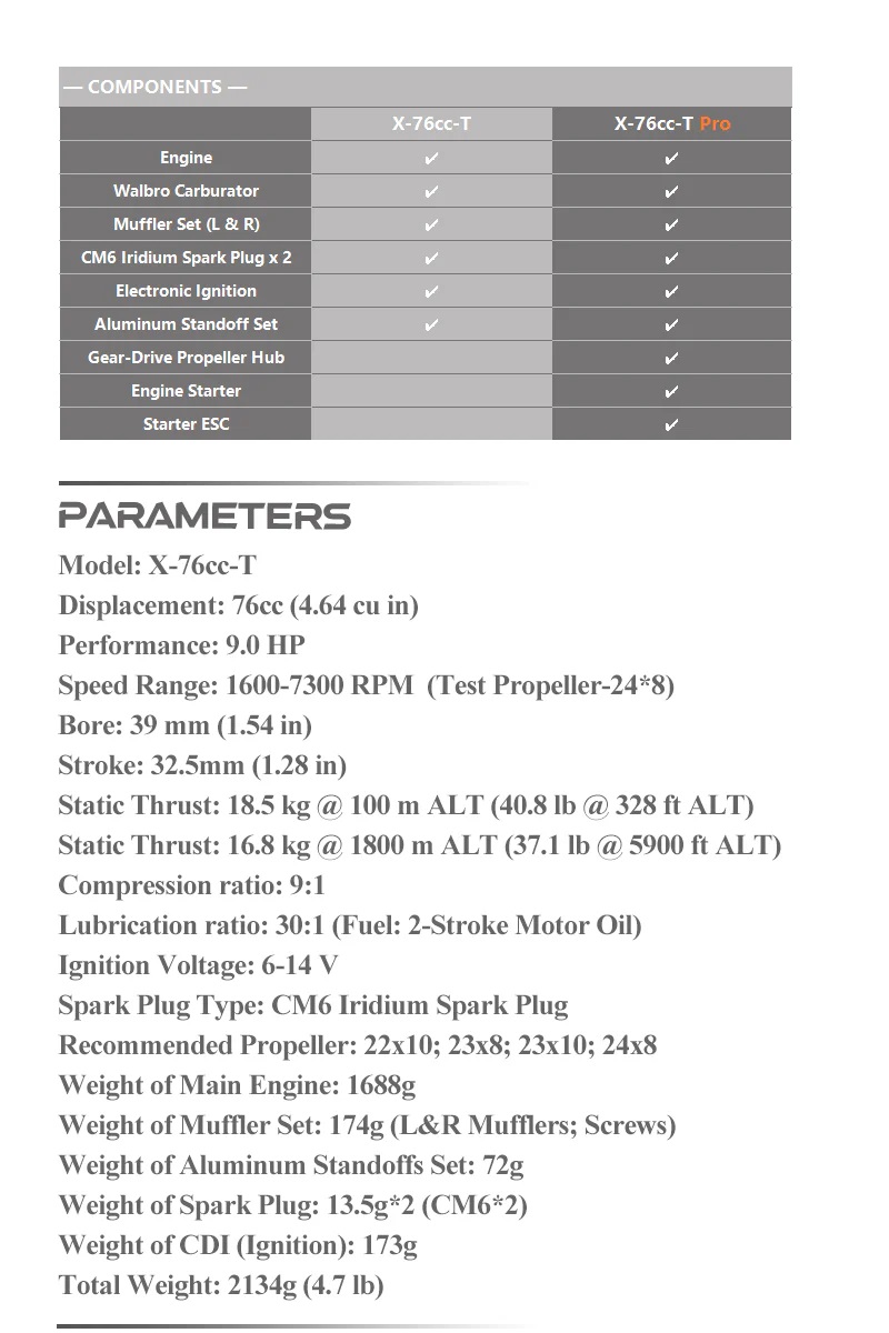 EPHIL X-76cc-T Gasoline Engine