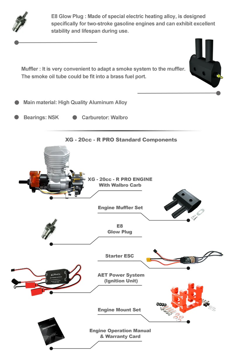 EPHIL XG-20cc-R Pro Glow Gasoline Engine With E-Starter