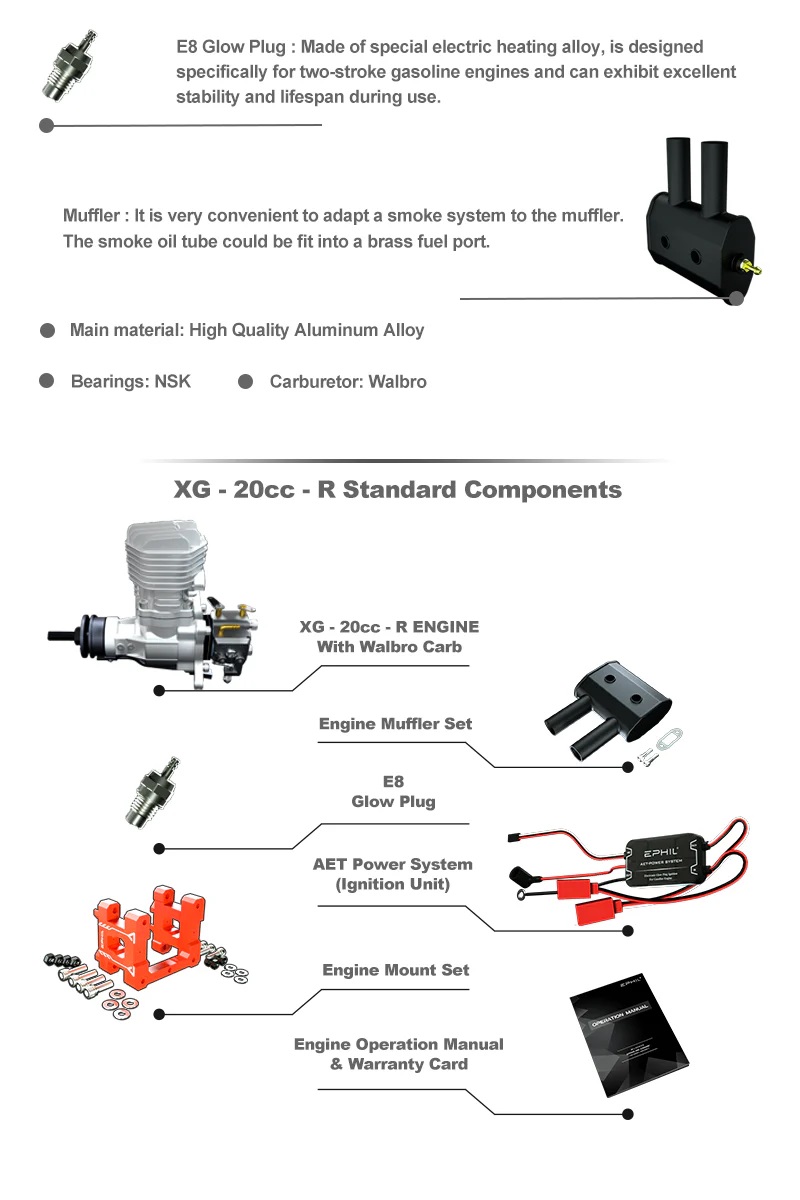 EPHIL XG-Series 20cc-R Glow Gasoline Engine