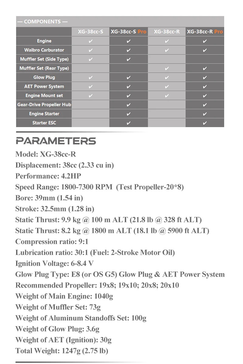 EPHIL XG-38cc-R Glow Gasoline Engine