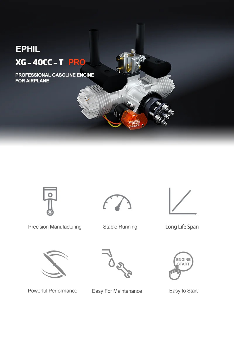 EPHIL XG-40cc-T Pro Glow Gasoline Engine With E-Starter