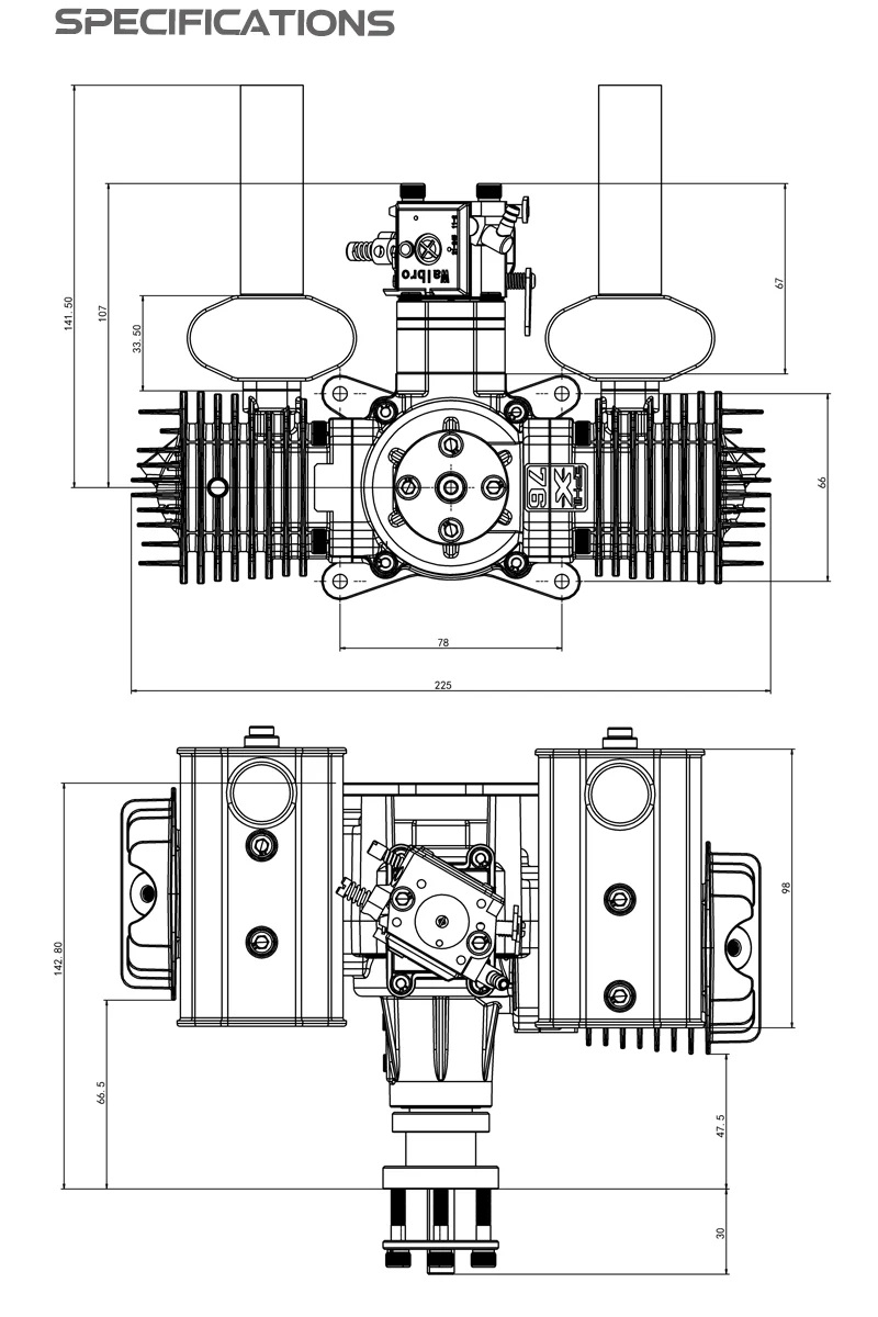 EPHIL XG-Series 76cc-T Glow Gasoline Engine