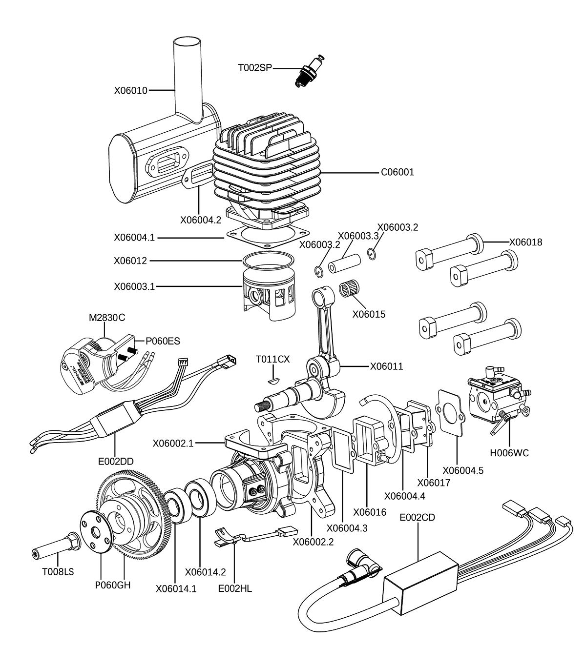 EPHIL X-60cc-S Pro Gasoline Engine With E-Starter Spark Plug & Electronic Ignition