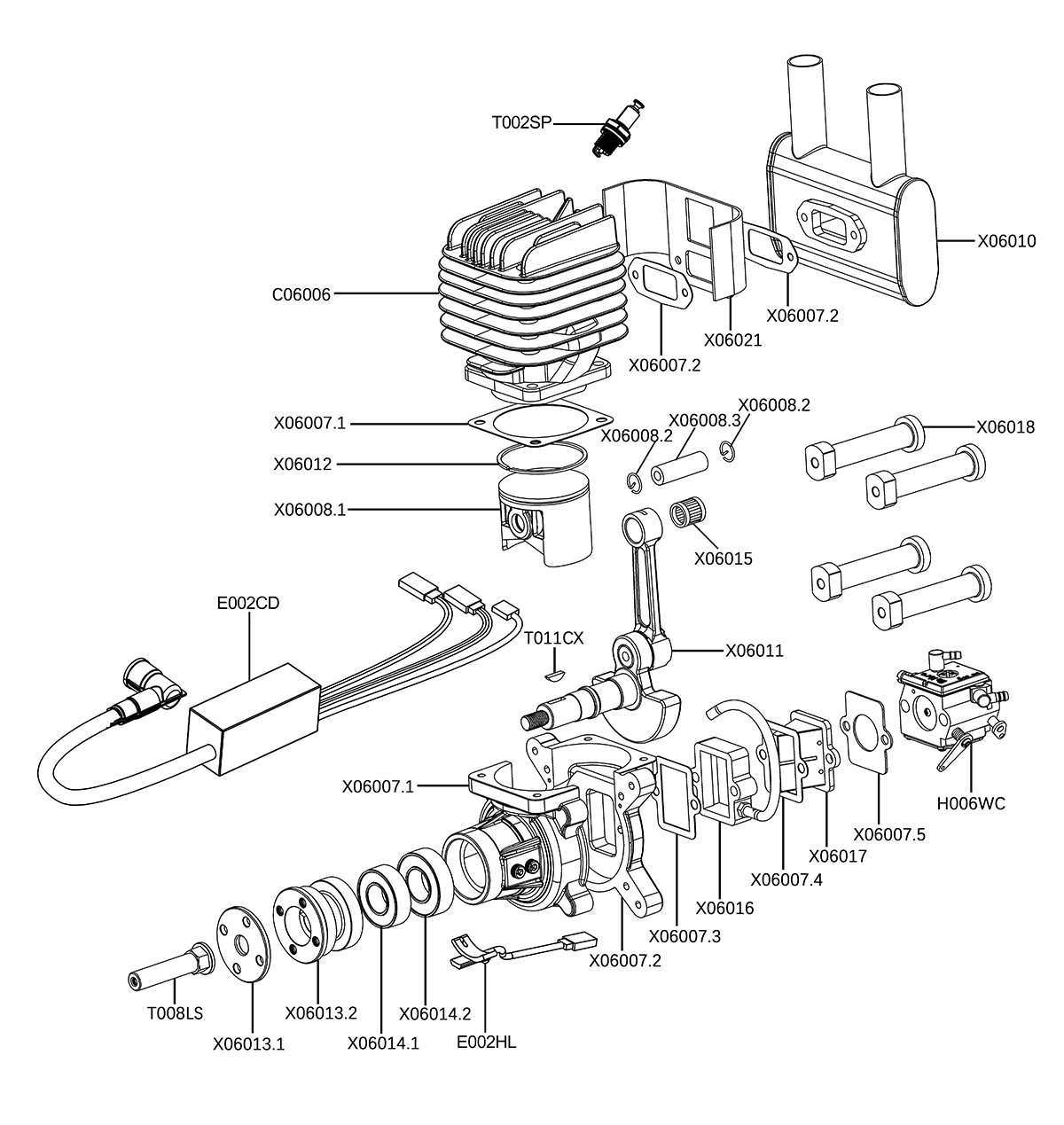 EPHIL X-Series 60cc-R Gasoline Engine With Spark Plug & Electronic Ignition