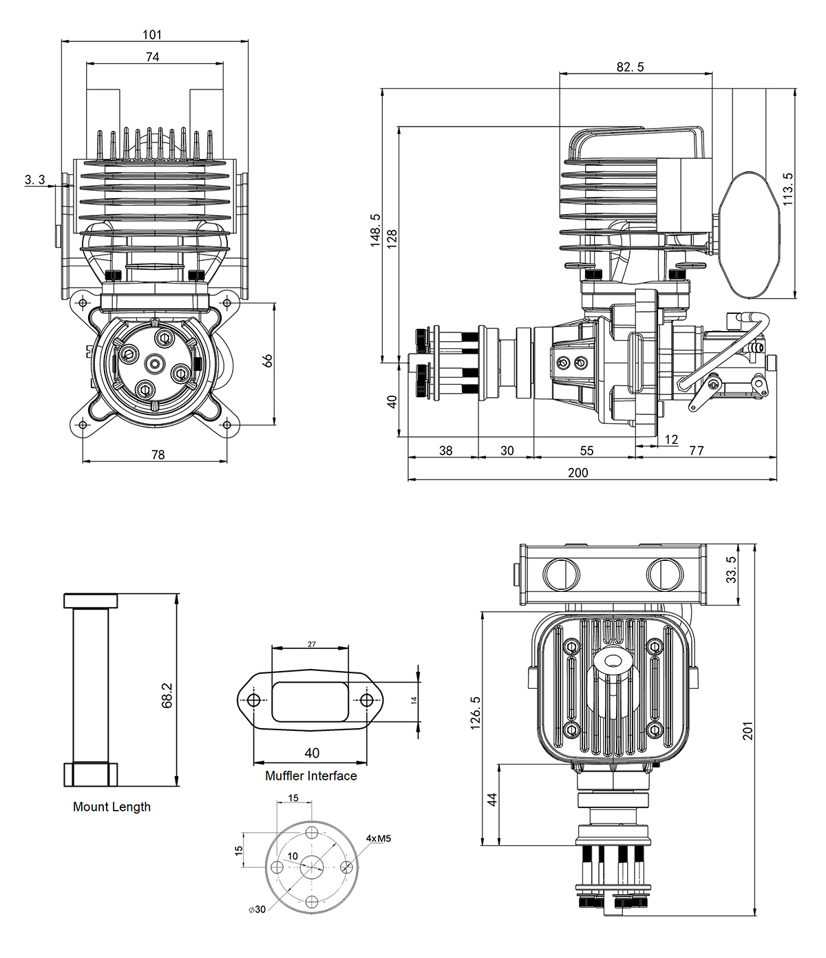 EPHIL X-Series 60cc-R Gasoline Engine With Spark Plug & Electronic Ignition