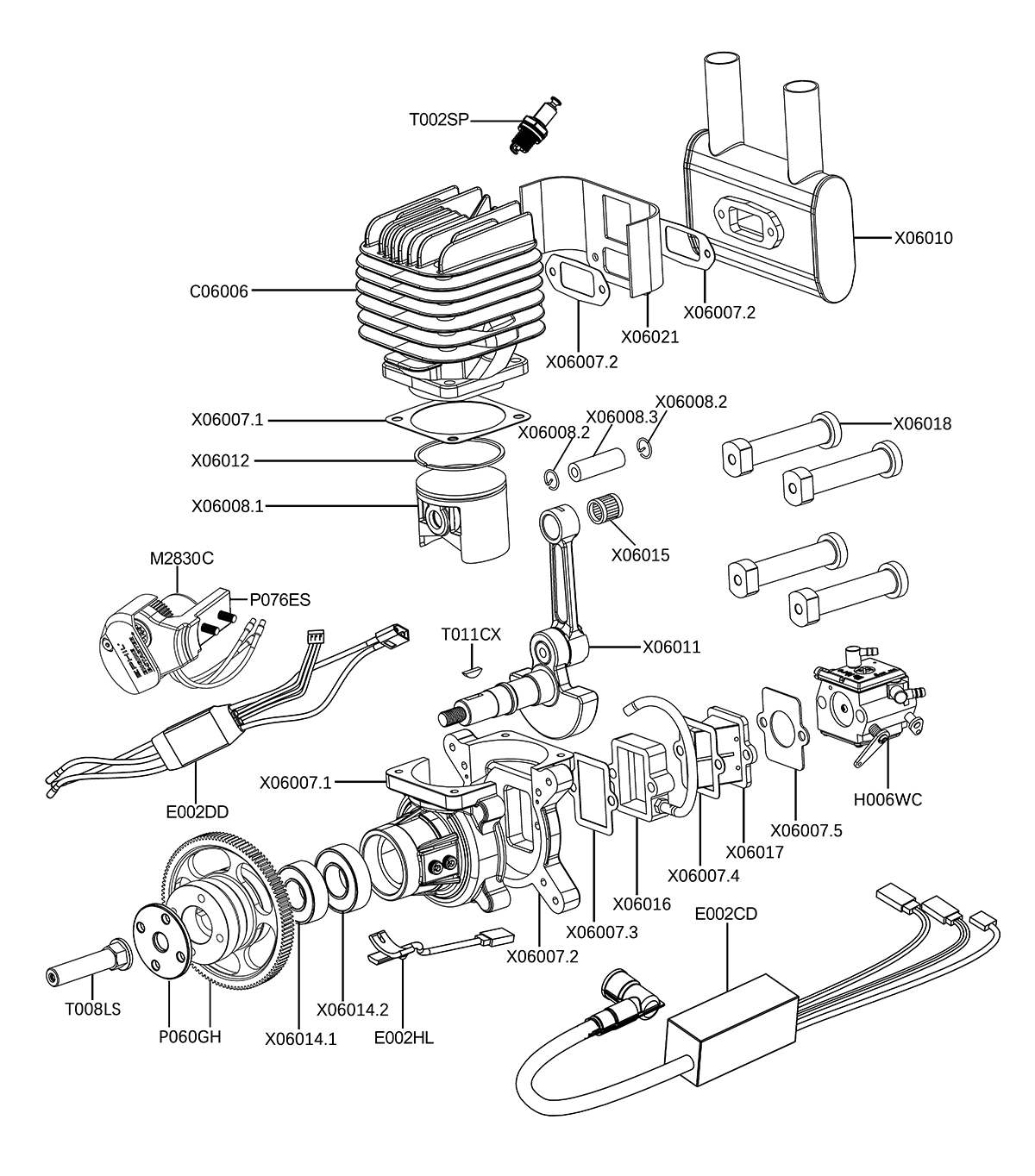 EPHIL X-60cc-R Pro Gasoline Engine With E-Starter Spark Plug & Electronic Ignition