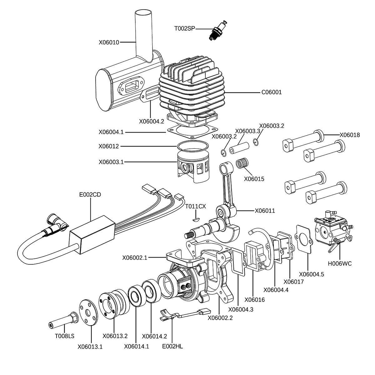 EPHIL X-Series 60cc-S Gasoline Engine With Spark Plug & Electronic Ignition