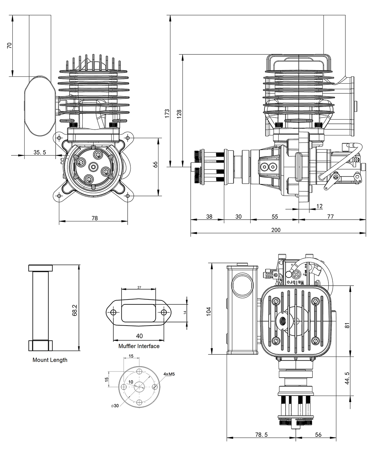 EPHIL X-Series 60cc-S Gasoline Engine With Spark Plug & Electronic Ignition