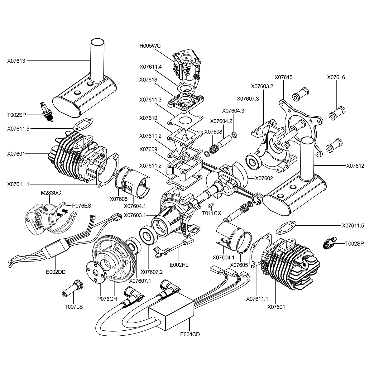 EPHIL X-76cc-T Pro Gasoline Engine With E-Starter Spark Plugs & Electronic Ignition