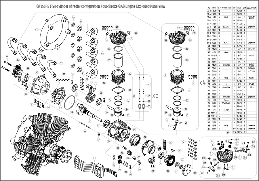 NGH GF150R5 Five-cylinder 4-stroke Gasoline Egnine