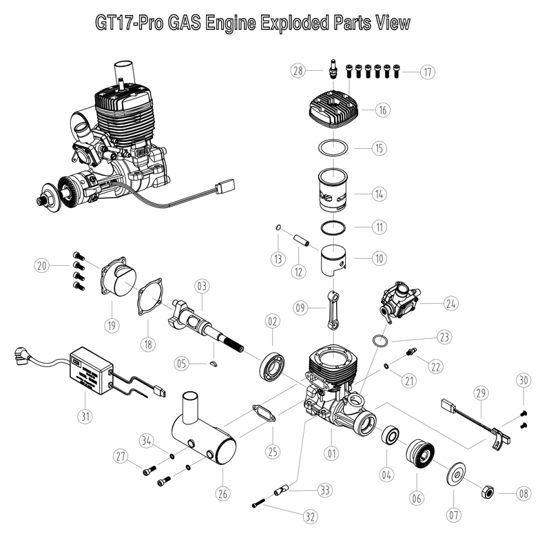 NGH GT17Pro 2-Stroke 17cc Petrol Engine / Gasoline Engines