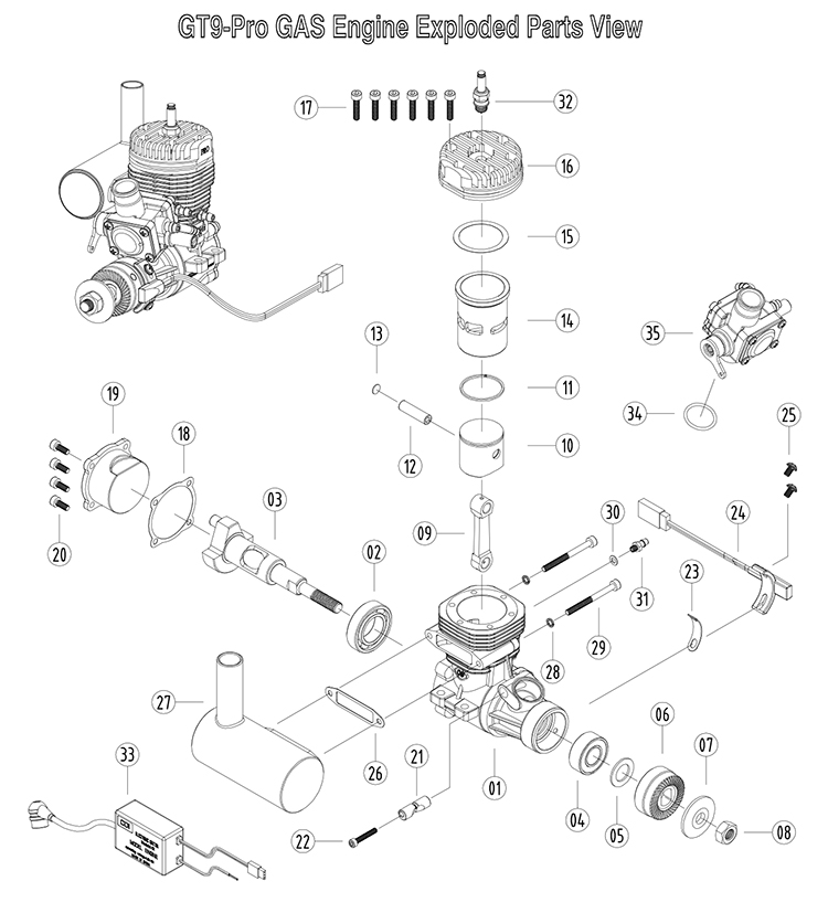 NGH GT9 Pro 2-Stroke 9cc Petrol Engine / Gasoline Engines