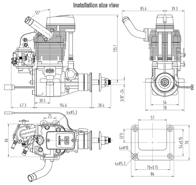 NGH GF38 38cc 4 Stroke Gasoline Engine / Petrol Engines