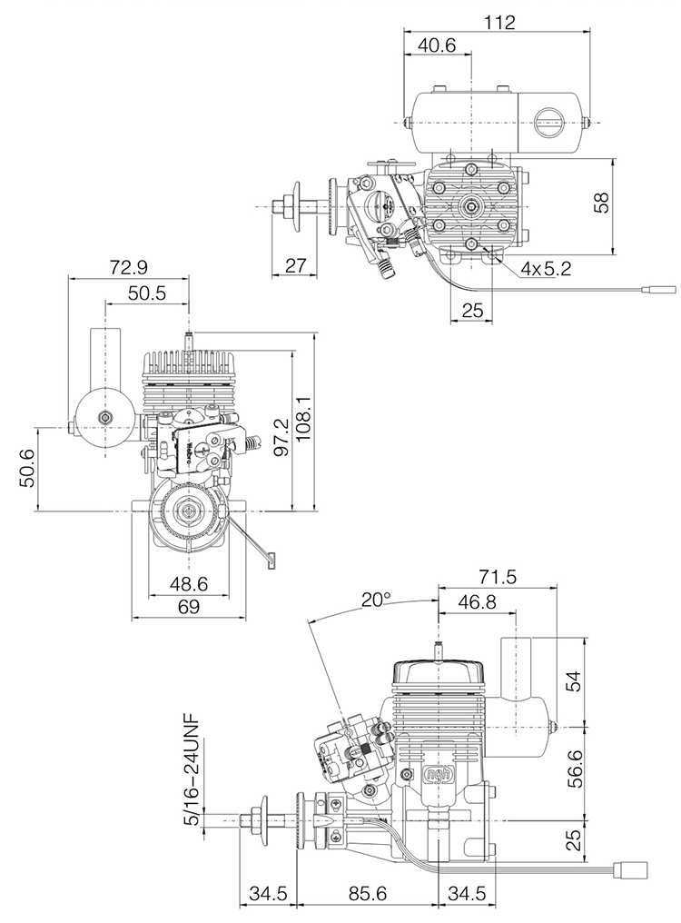 NGH GT25 2-Stroke 25cc Petrol Engine / Gasoline Engines