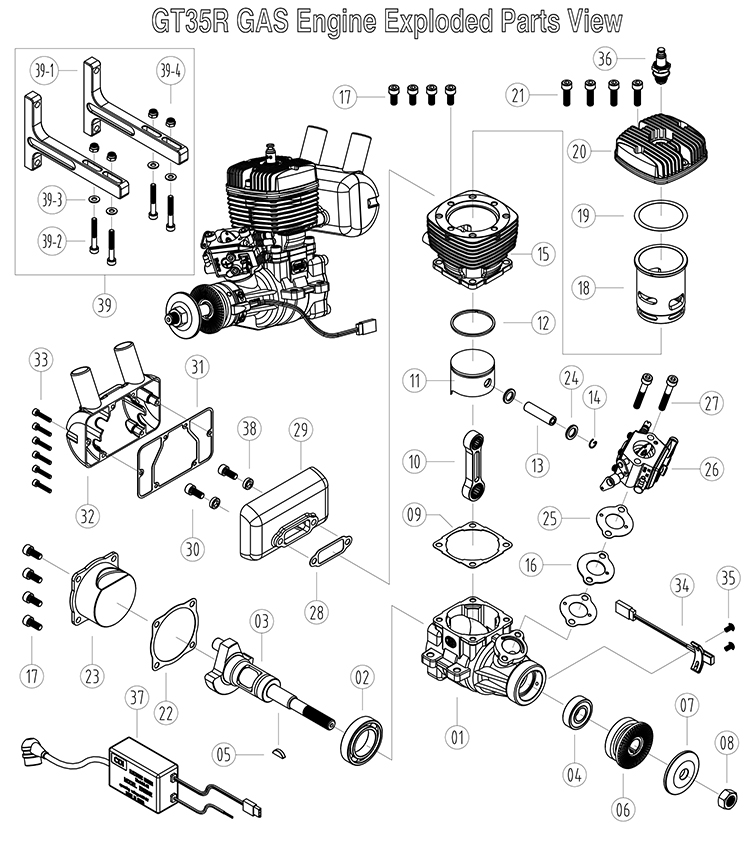 NGH GT35R 2 Stroke 35cc Petrol Engine / Gasoline Engines