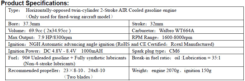 NGH GTT70 2 Stroke 70cc Twin cyliner Petrol Engeine / Gasoline Engines