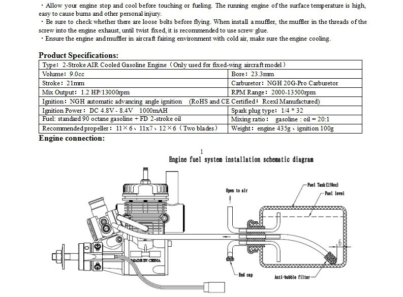 NGH GT9 Pro 2-Stroke 9cc Petrol Engine / Gasoline Engines