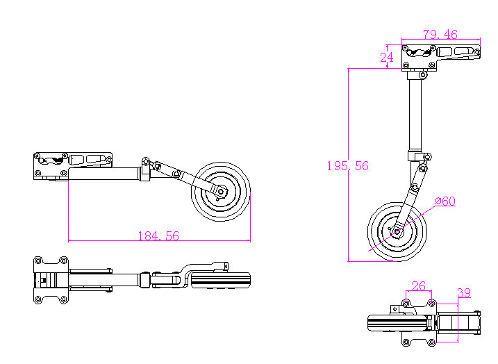 Alloy Electric Retracts Landing Gear Set (3 retracts) with Brake wheel For 7-8KG turbo jet Plane