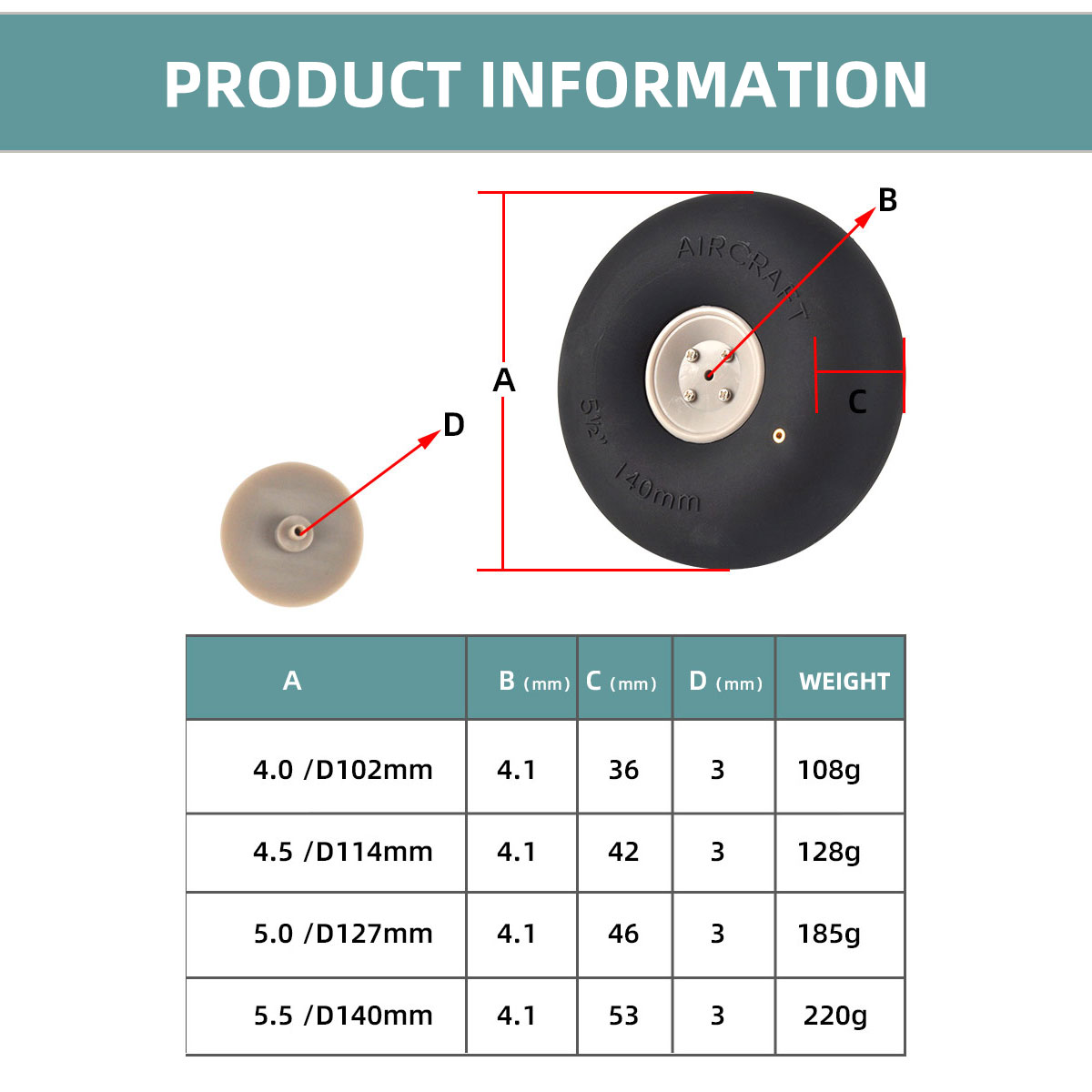 1 Pair Pneumatic Tyre Rubber Wheel Inflatable Tire 4/4.5/5/5.5inch for RC Aircraft Model