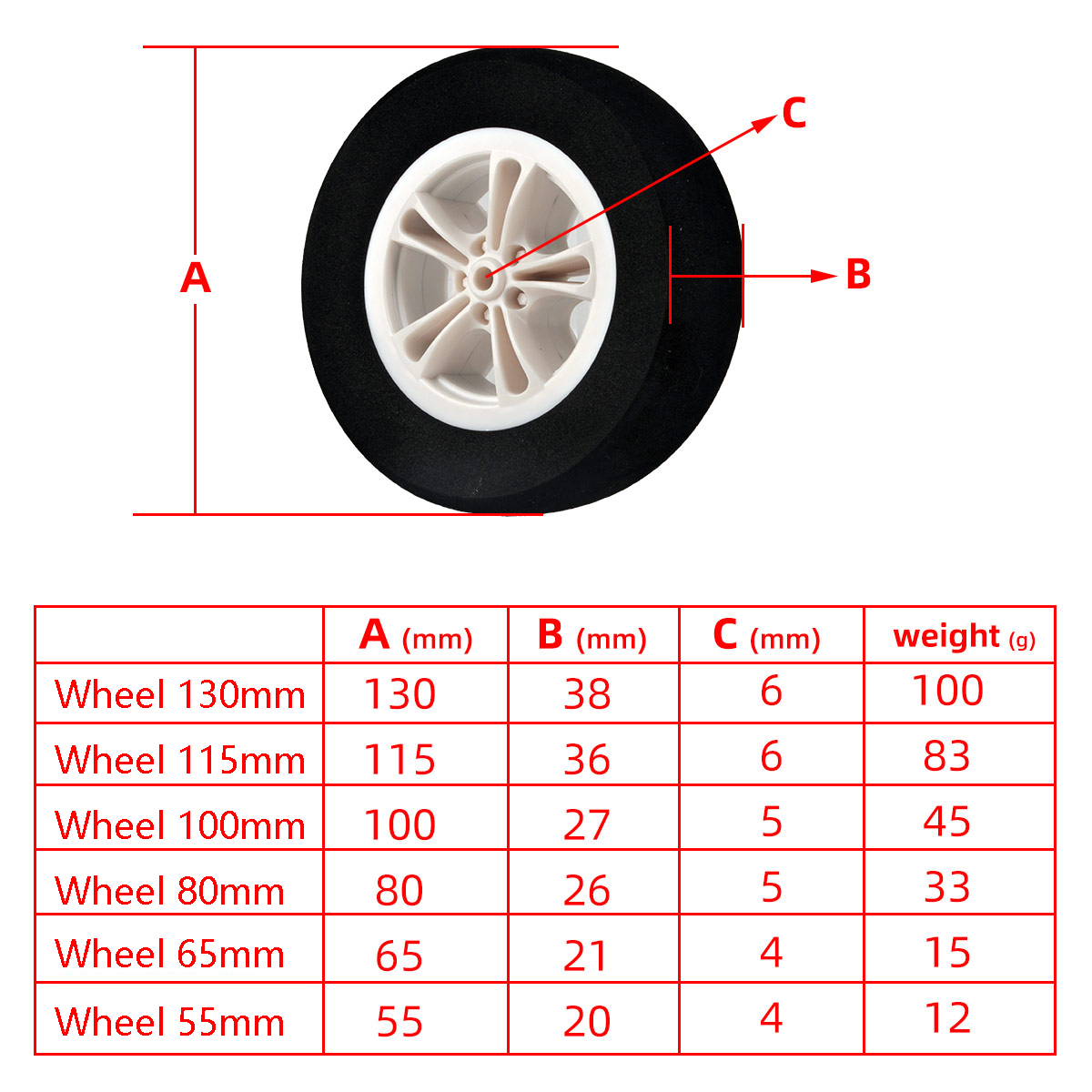 1Pair Sponge Wheel Tires 55mm 65mm 80mm 100mm 115mm 130mm for RC Airplane Model