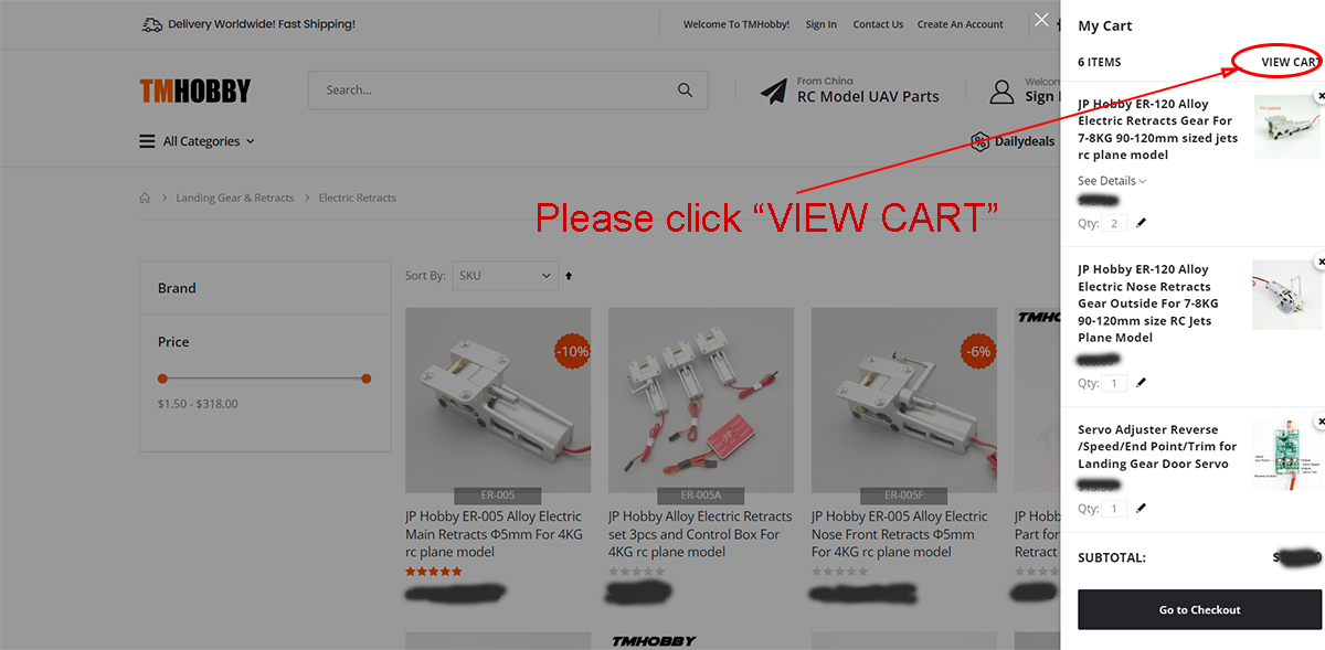 Please click “View Cart”